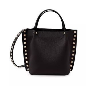 Valentino rockstud small black pebbled leather tote crossbody strap bag clutch